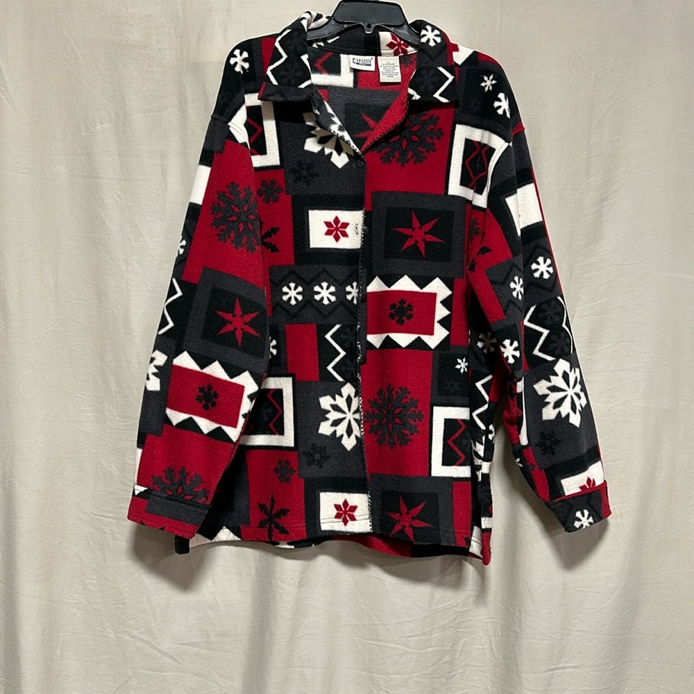 Capacity Womens Red Black White Fleece Button Jacket‎ Coat Size 2X / Box 6-69